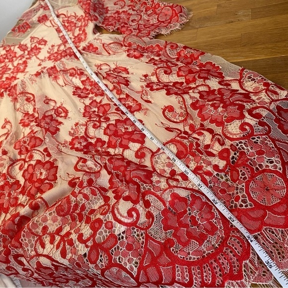 Soieblu Red Sheer Floral Lace Mini Dress 3/4 Sleeves Size Medium - Picture 11 of 11